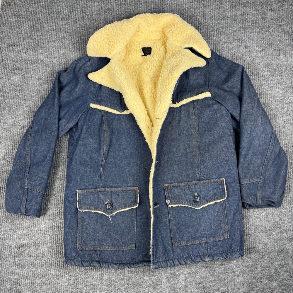 Vtg 70s Roebucks Coat Mens 42T/L Denim Sherpa Lined Western Ranch Jacket Chore